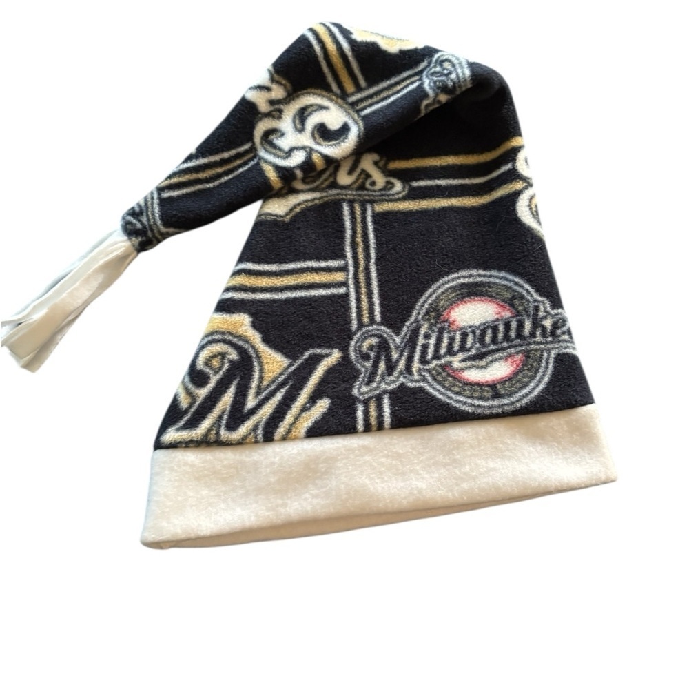 Milwaukee Brewers Fleece Santa Hat Winter Cozy OS Tassel Top Navy Gold Holiiday